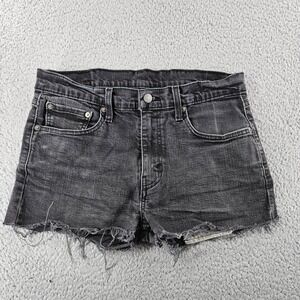 Levis Jean Shorts Womens 32 Black Cut Off Denim  Raw Hem Stretch Western
